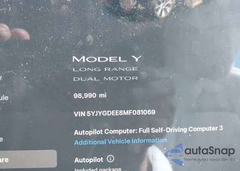 2021 Tesla Model Y Long Range Dual Motor All-Wheel Drive from USA, damaged, VIN 5YJYGDEE8MF081069